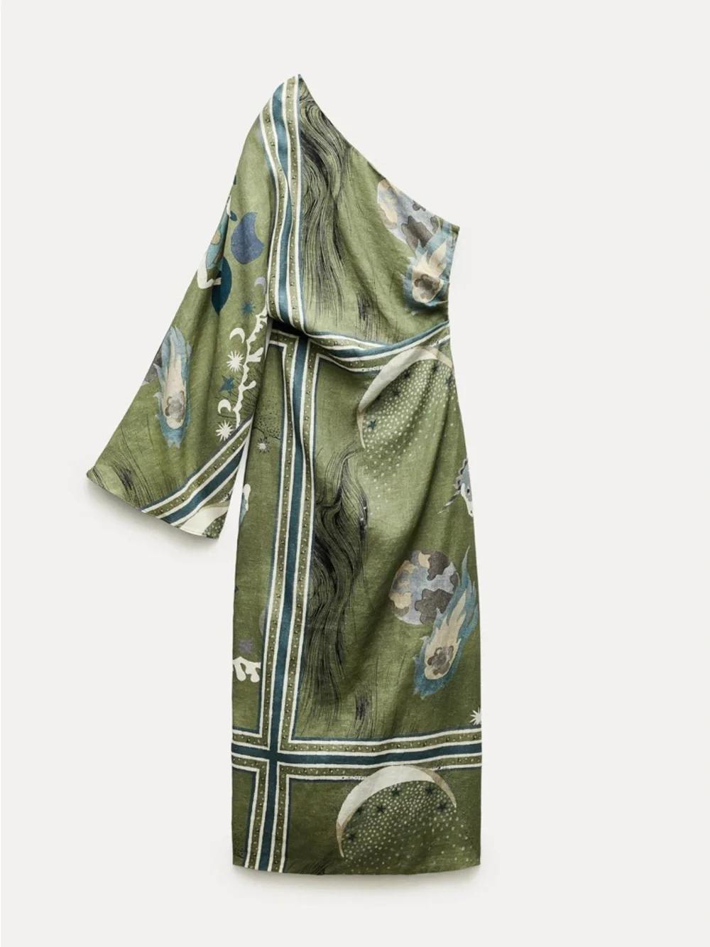 Zara ZW COLLECTION PRINTED ASYMMETRIC DRESS. Green. Size XS. New with Tags.